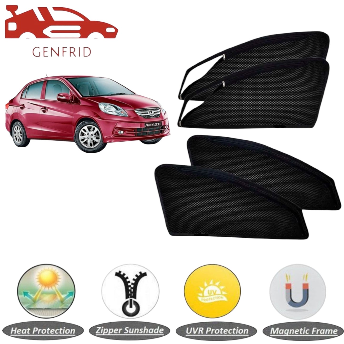 Genfrid Car Sunshade/Car Side Window Shades For Honda Amaze (Zipper)