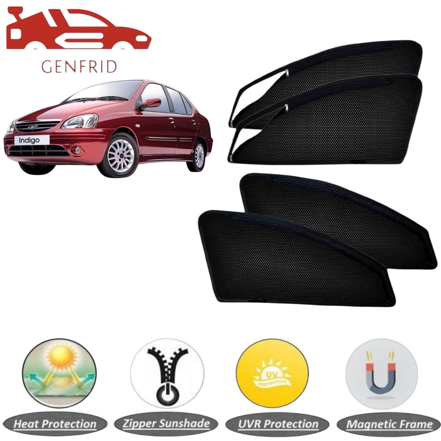 Genfrid Car Sunshade/Car Side Window Shades For Tata Indigo (Zipper)