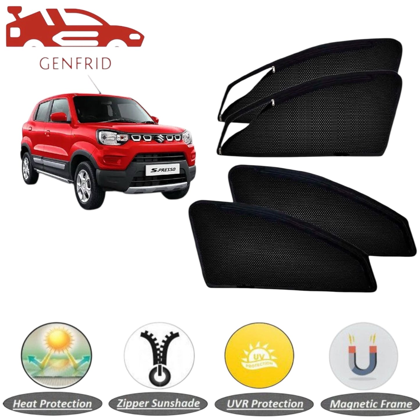 Genfrid Car Sunshade/Car Side Window Shades For Maruti Spresso (Zipper)