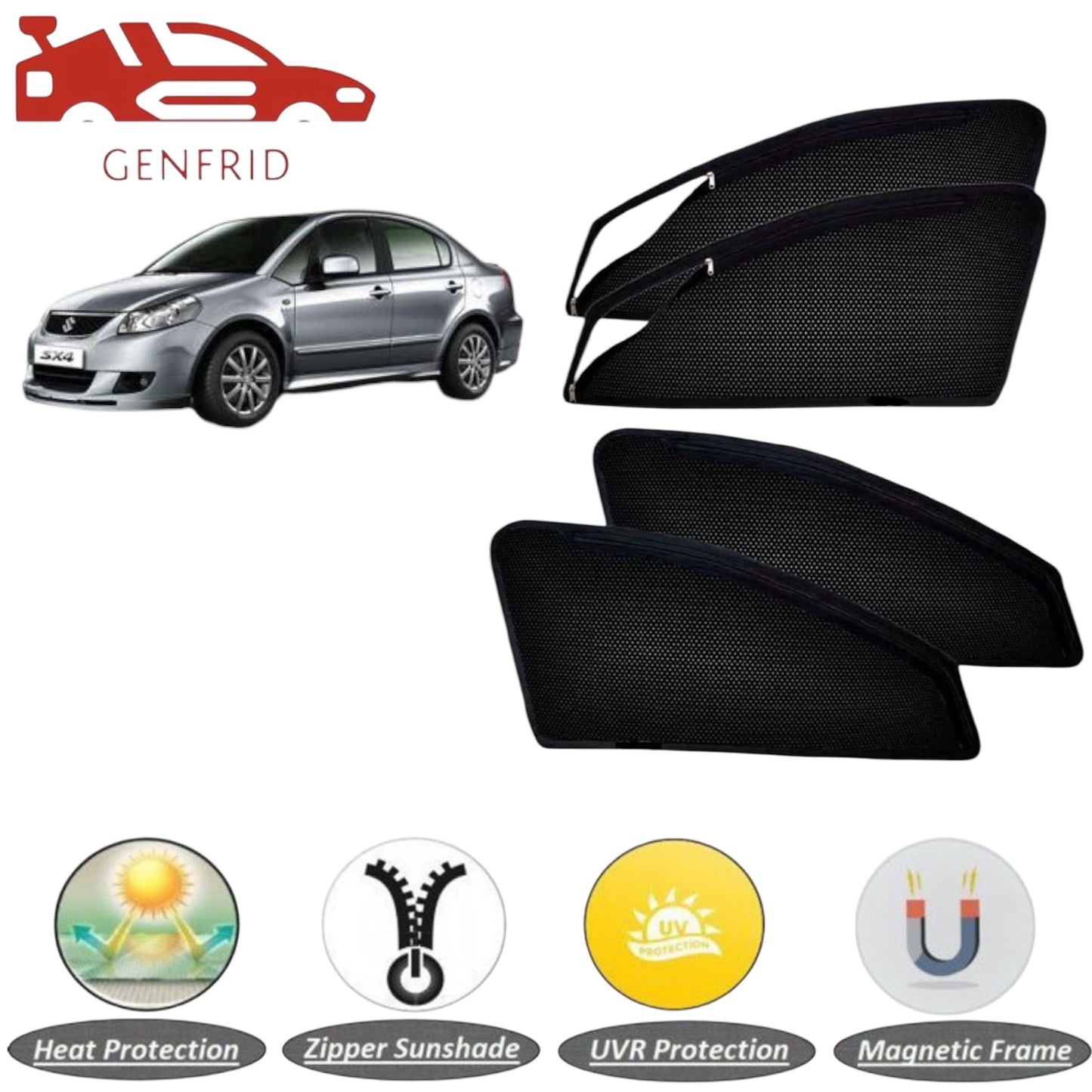 Genfrid Car Sunshade/Car Side Window Shades For Maruti SX4 (Zipper)