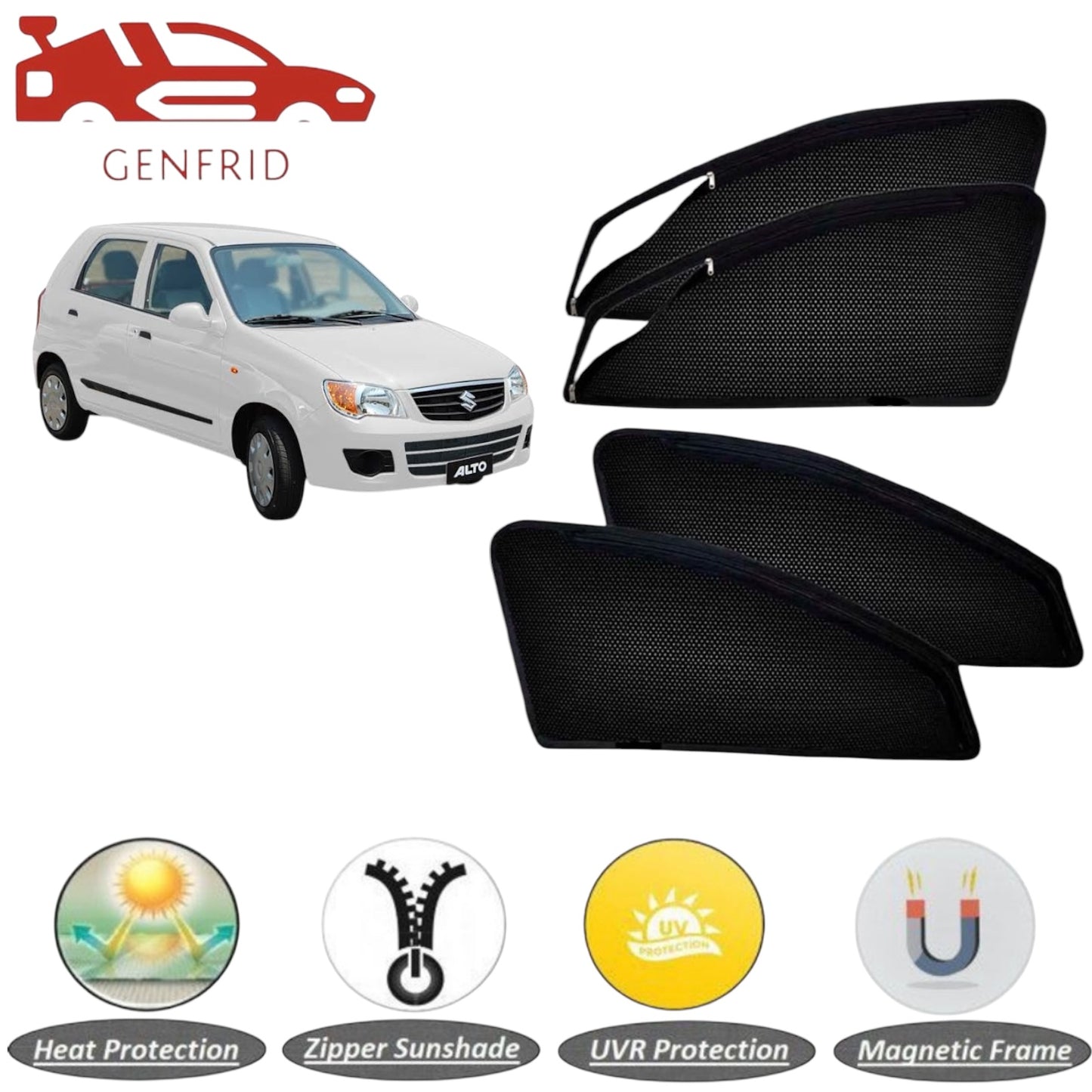 Genfrid Car Sunshade/Car Side Window Shades For Maruti Alto (Zipper)
