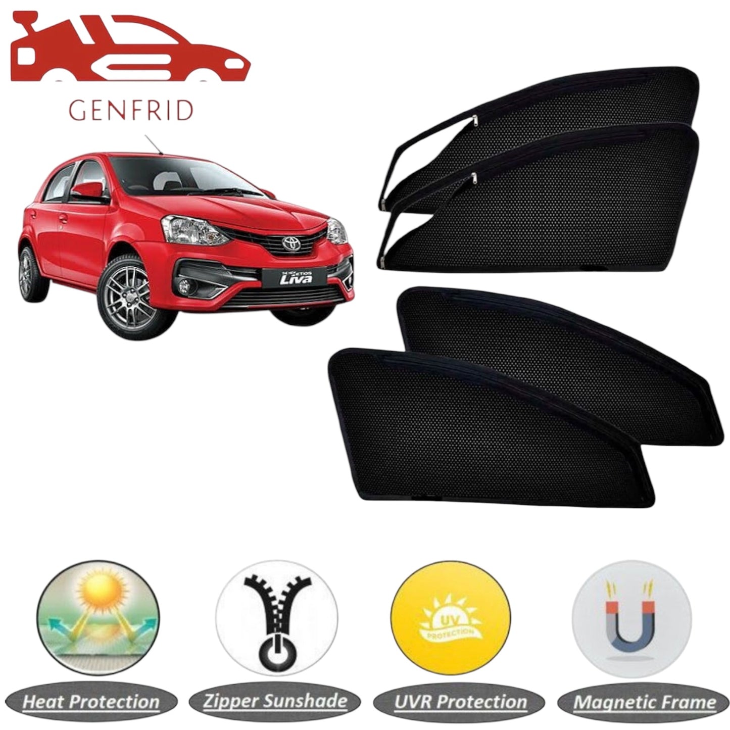 Genfrid Car Sunshade/Car Side Window Shades For Toyota Etios Liva (Zipper)