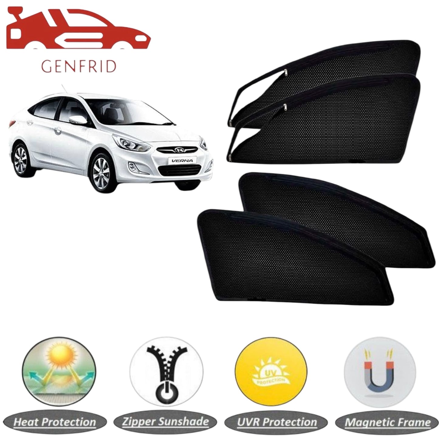 Genfrid Car Sunshade/Car Side Window Shades For Hyundai Verna (Zipper)