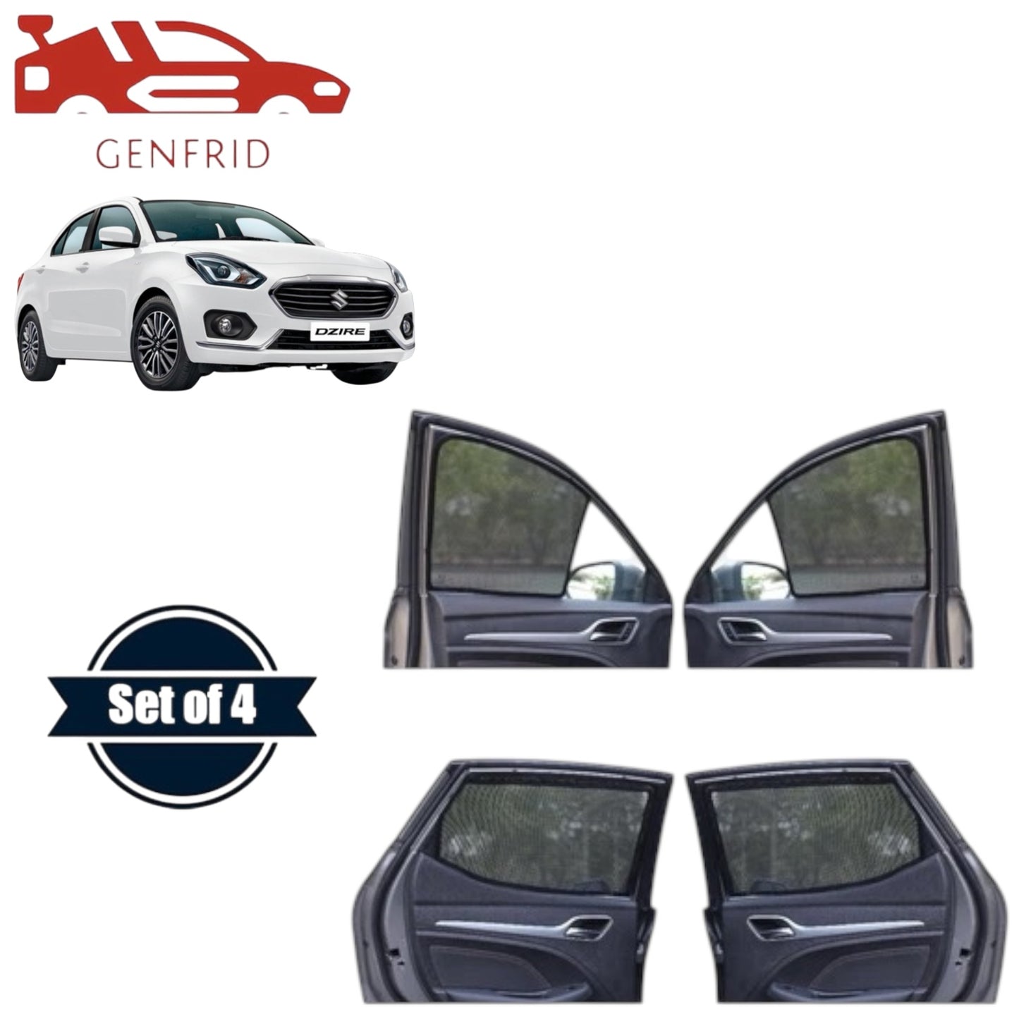 Genfrid Car Sunshade/Car Side Window Shades For Maruti Swift Dzire 2017-24