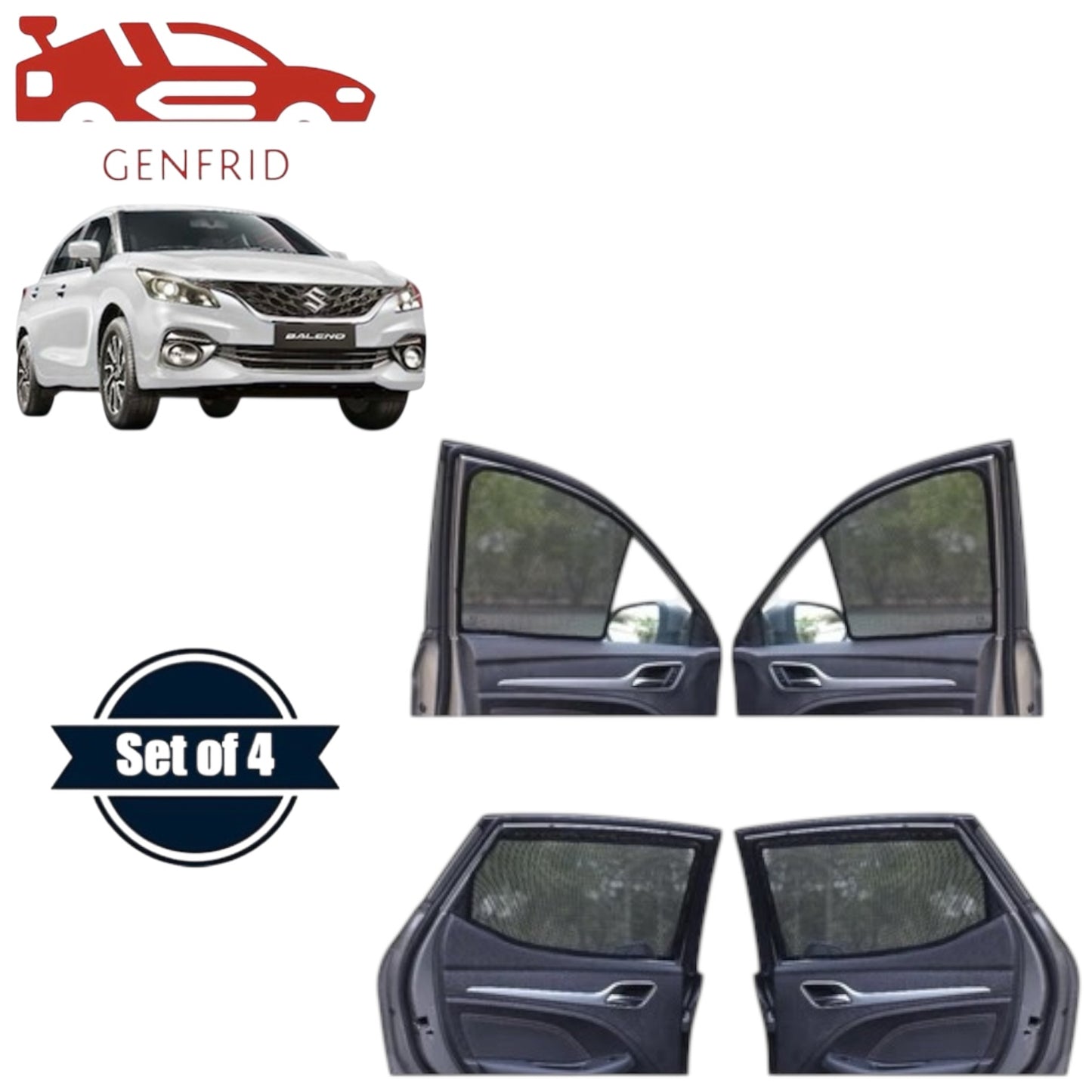 Genfrid Car Sunshade/Car Side Window Shades For Maruti Baleno 2022-25