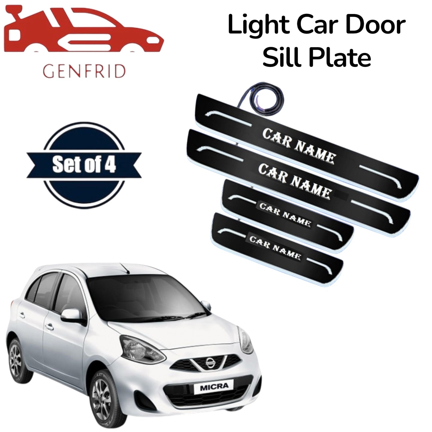 Genfrid Car Door Foot Step Led Sill Plate, Door Sill Plate For Nissan Micra