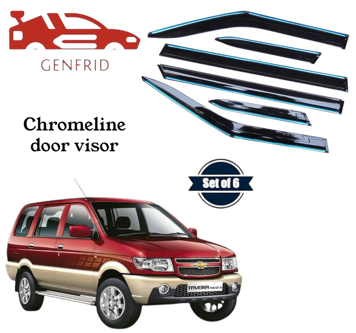 Genfrid Unbreakable Car Chromeline Window Door Visor For Chevrolet Tavera
