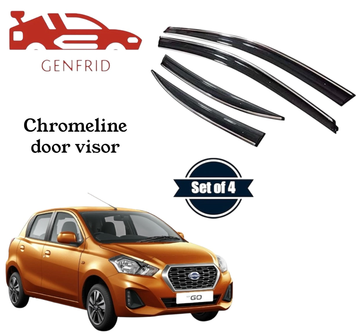Genfrid Unbreakable Car Chromeline Window Door Visor For Datsun go