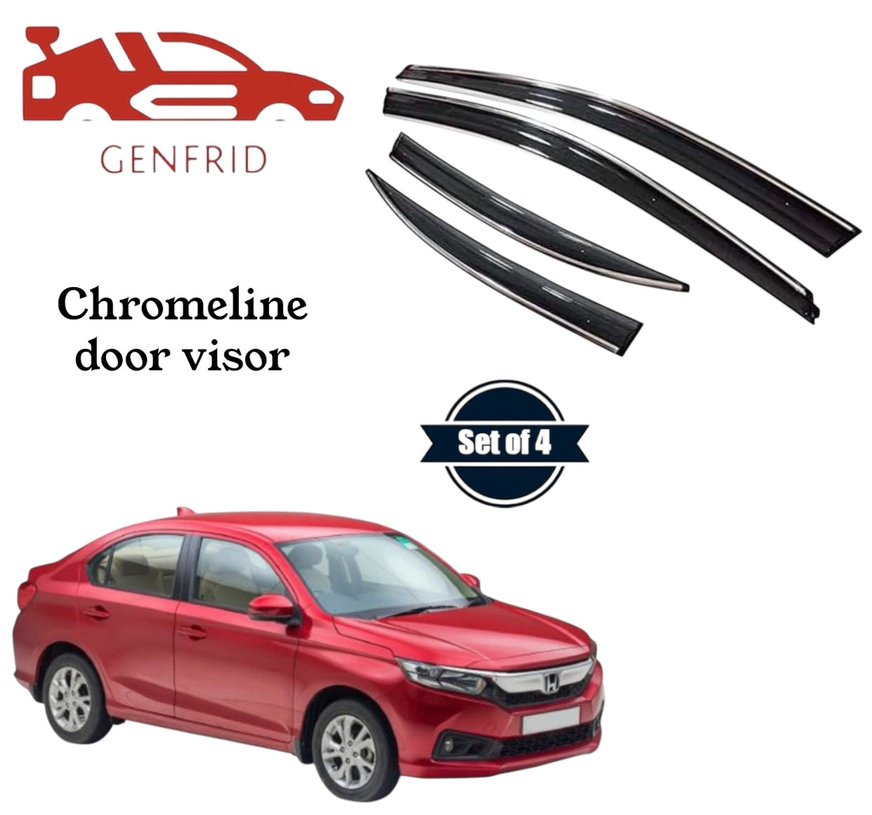 Genfrid Unbreakable Car Chromeline Window Door Visor For Honda Amaze 2018 - 23