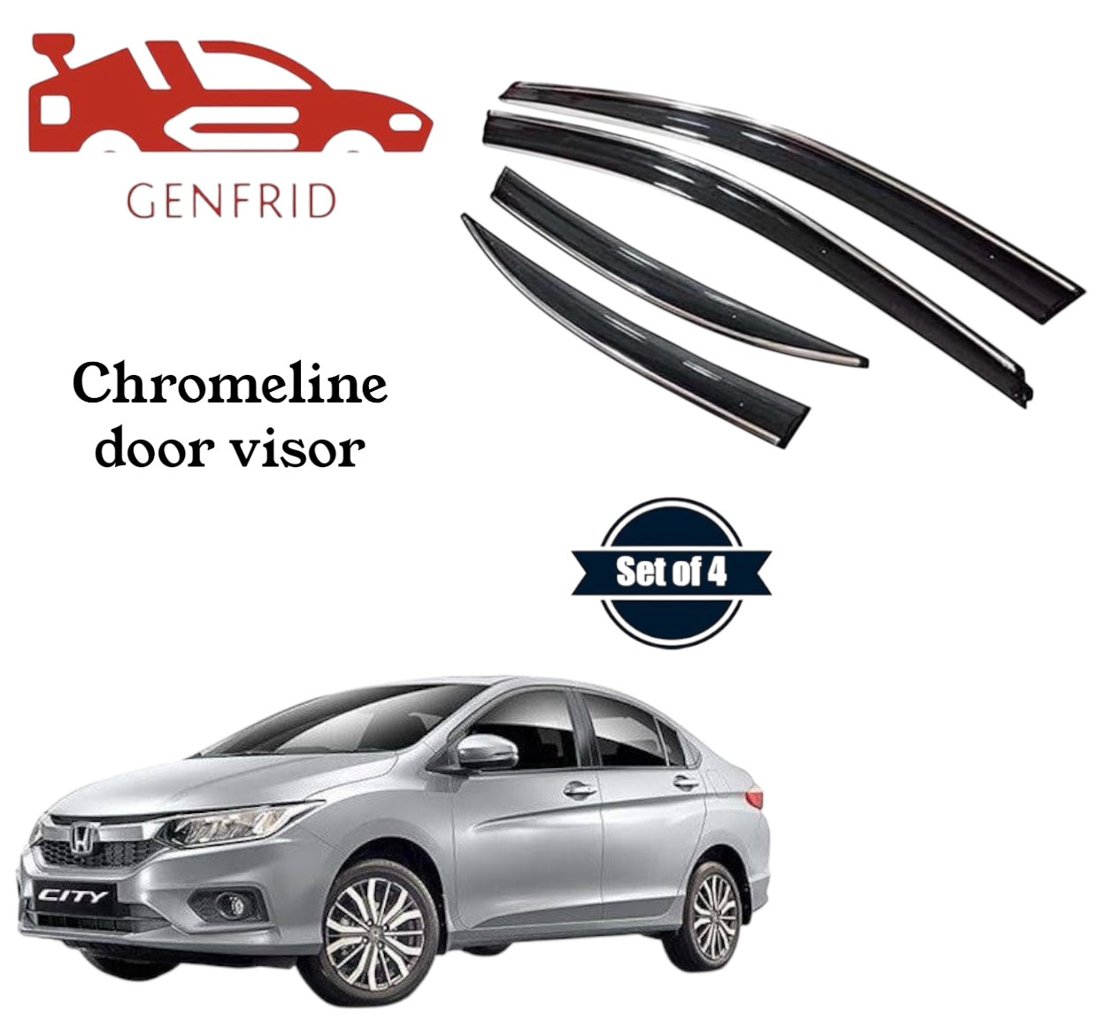Genfrid Unbreakable Car Chromeline Window Door Visor For Honda City 2022