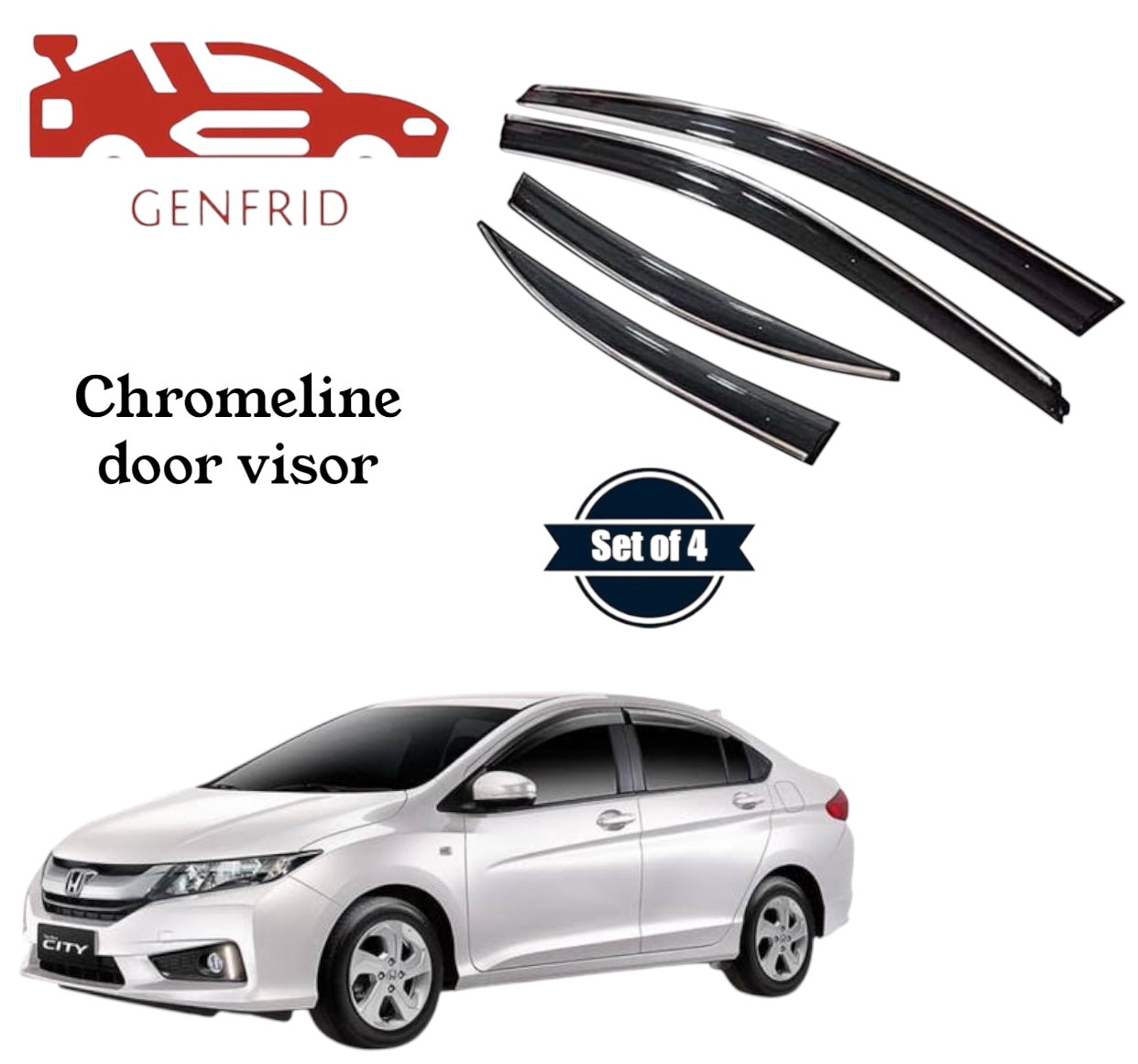 Genfrid Unbreakable Car Chromeline Window Door Visor For Honda City iv tek
