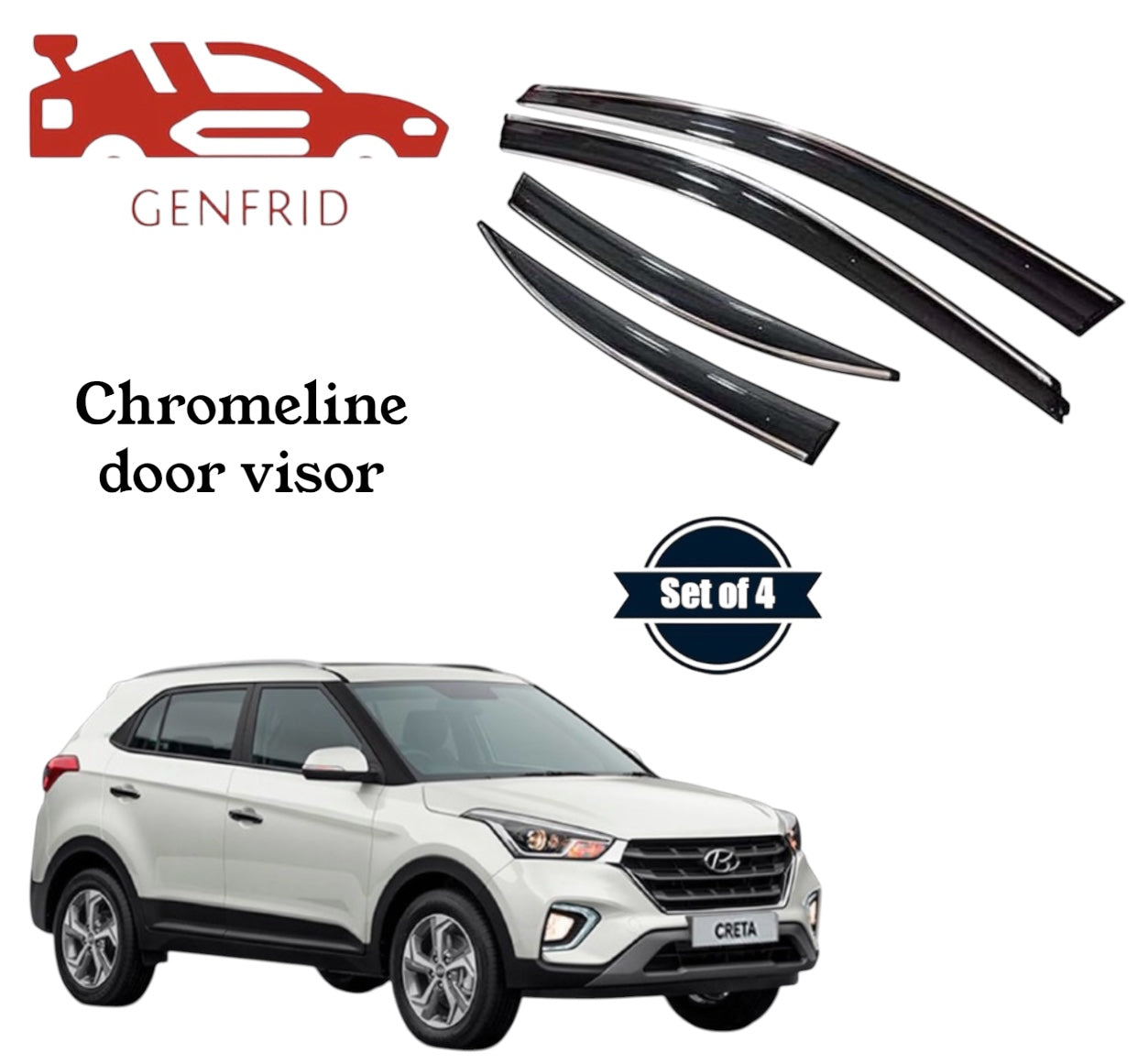Genfrid Unbreakable Car Chromeline Window Door Visor For Hyundai Creta 2015 - 19