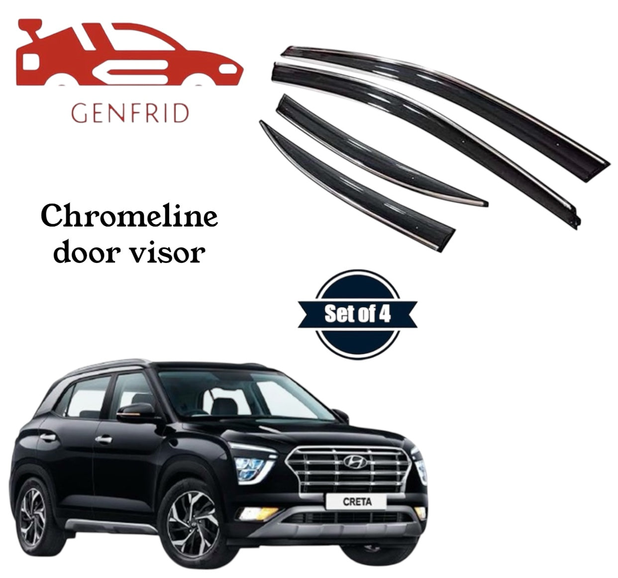Genfrid Unbreakable Car Chromeline Window Door Visor For Hyundai Creta 2020 - 22