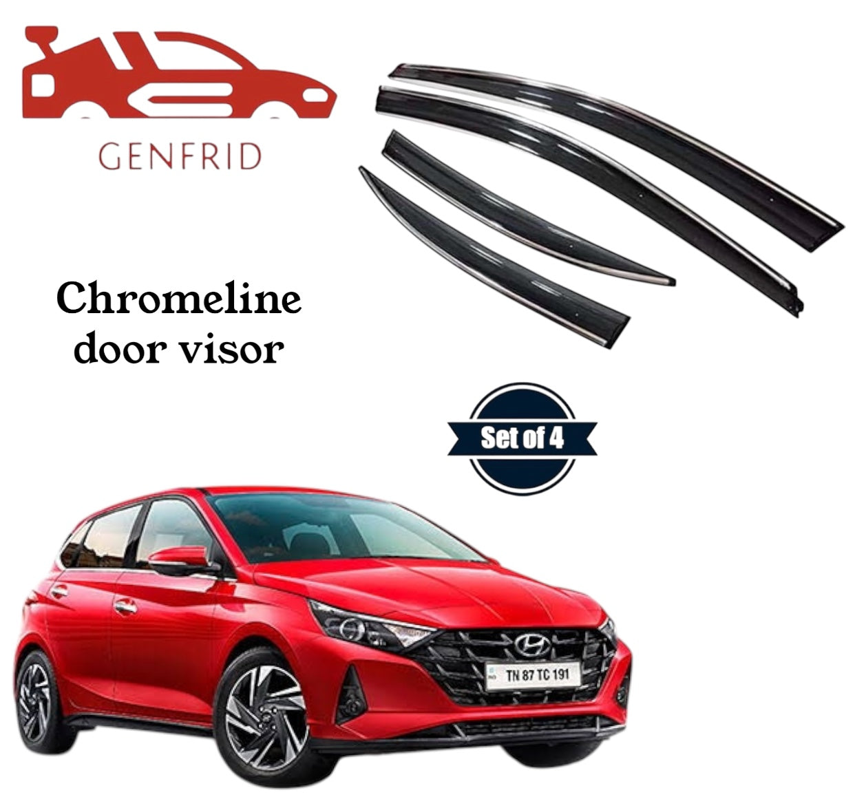 Genfrid Unbreakable Car Chromeline Window Door Visor For Hyundai i20 - 2020