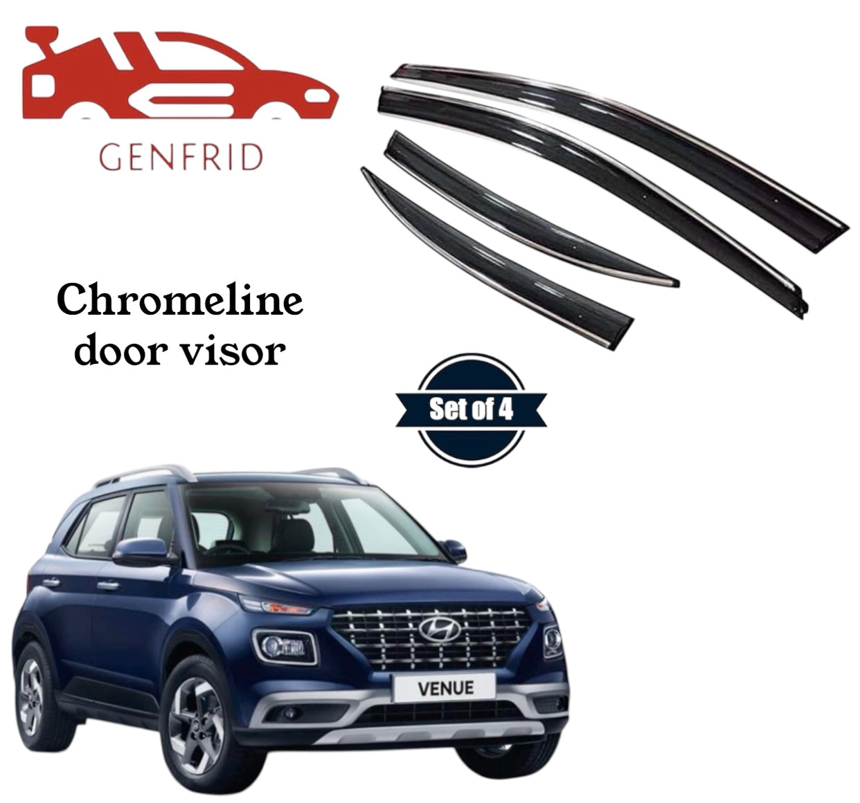 Genfrid Unbreakable Car Chromeline Window Door Visor For Hyundai Venue