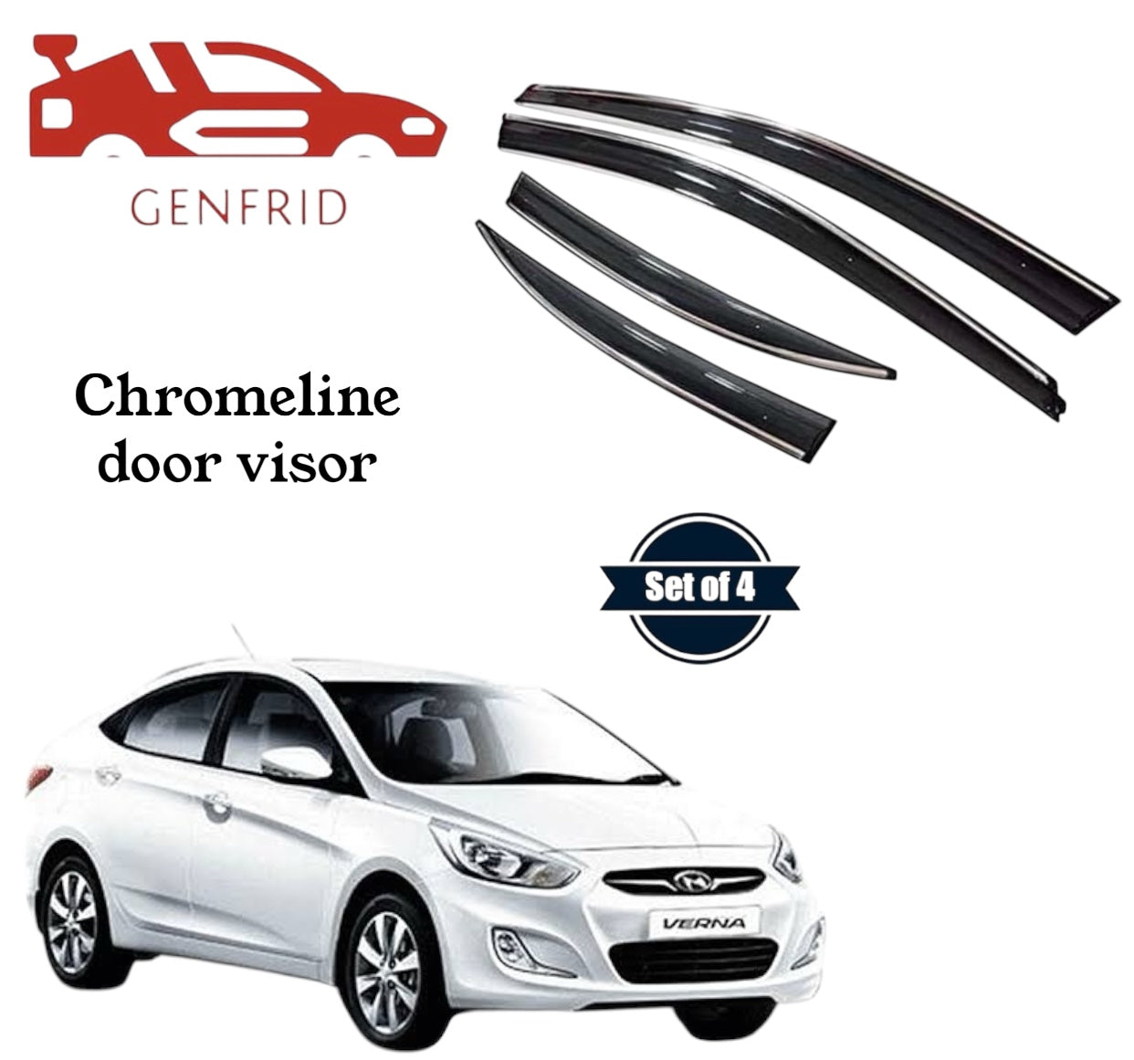 Genfrid Unbreakable Car Chromeline Window Door Visor For Hyundai Verna