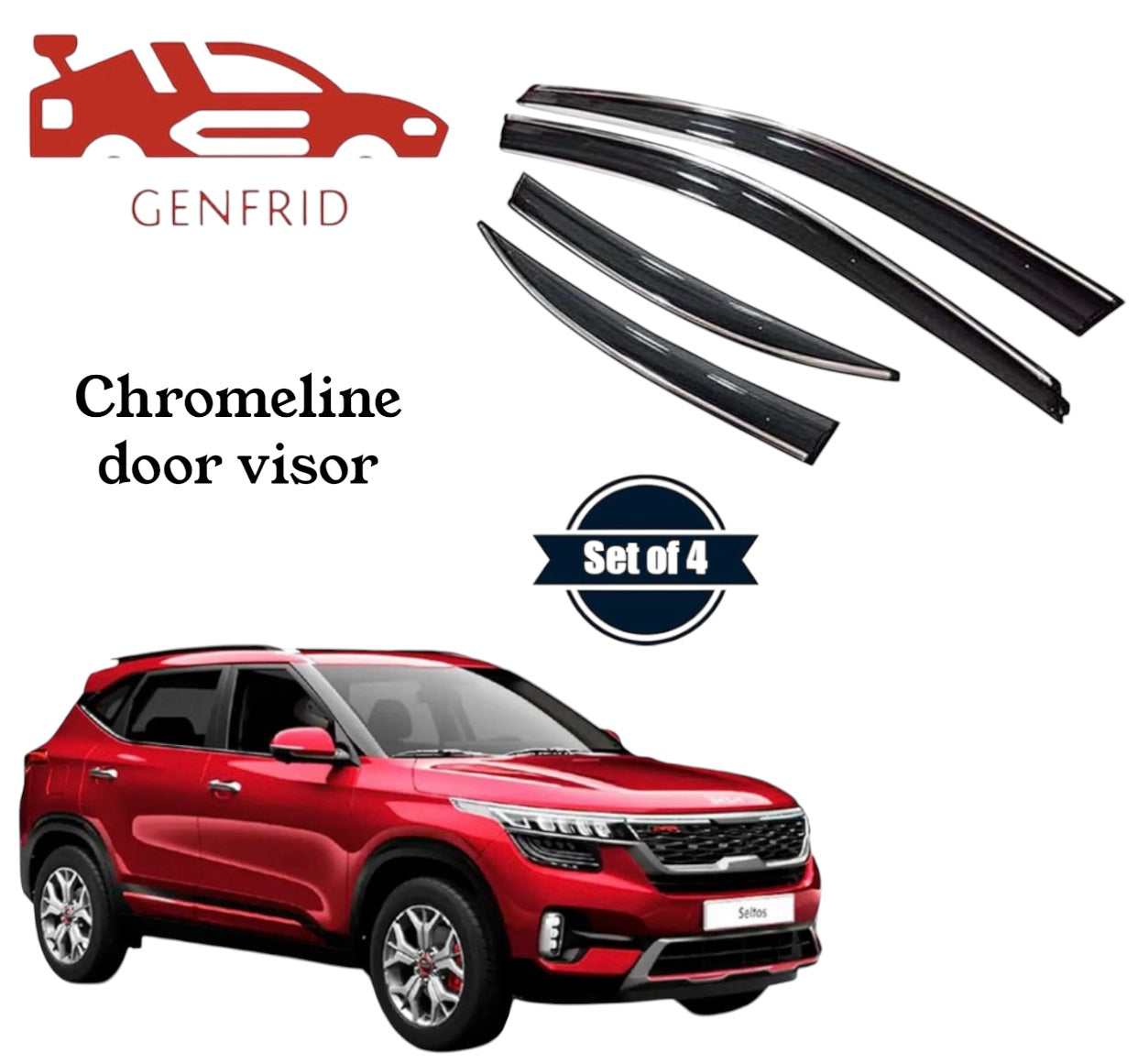 Genfrid Unbreakable Car Chromeline Window Door Visor For Kia Seltos