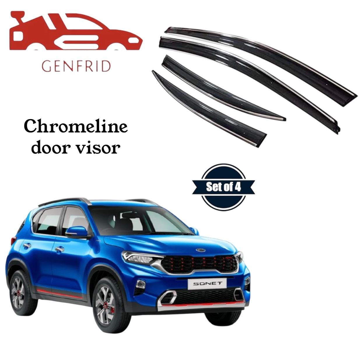 Genfrid Unbreakable Car Chromeline Window Door Visor For Kia Sonet