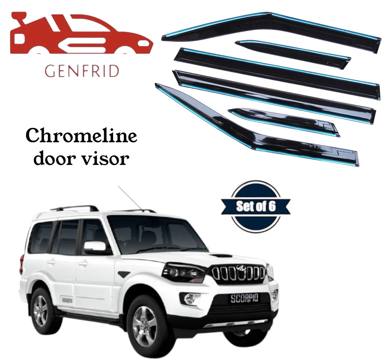 Genfrid Unbreakable Car Chromeline Window Door Visor For Mahindra Scorpio