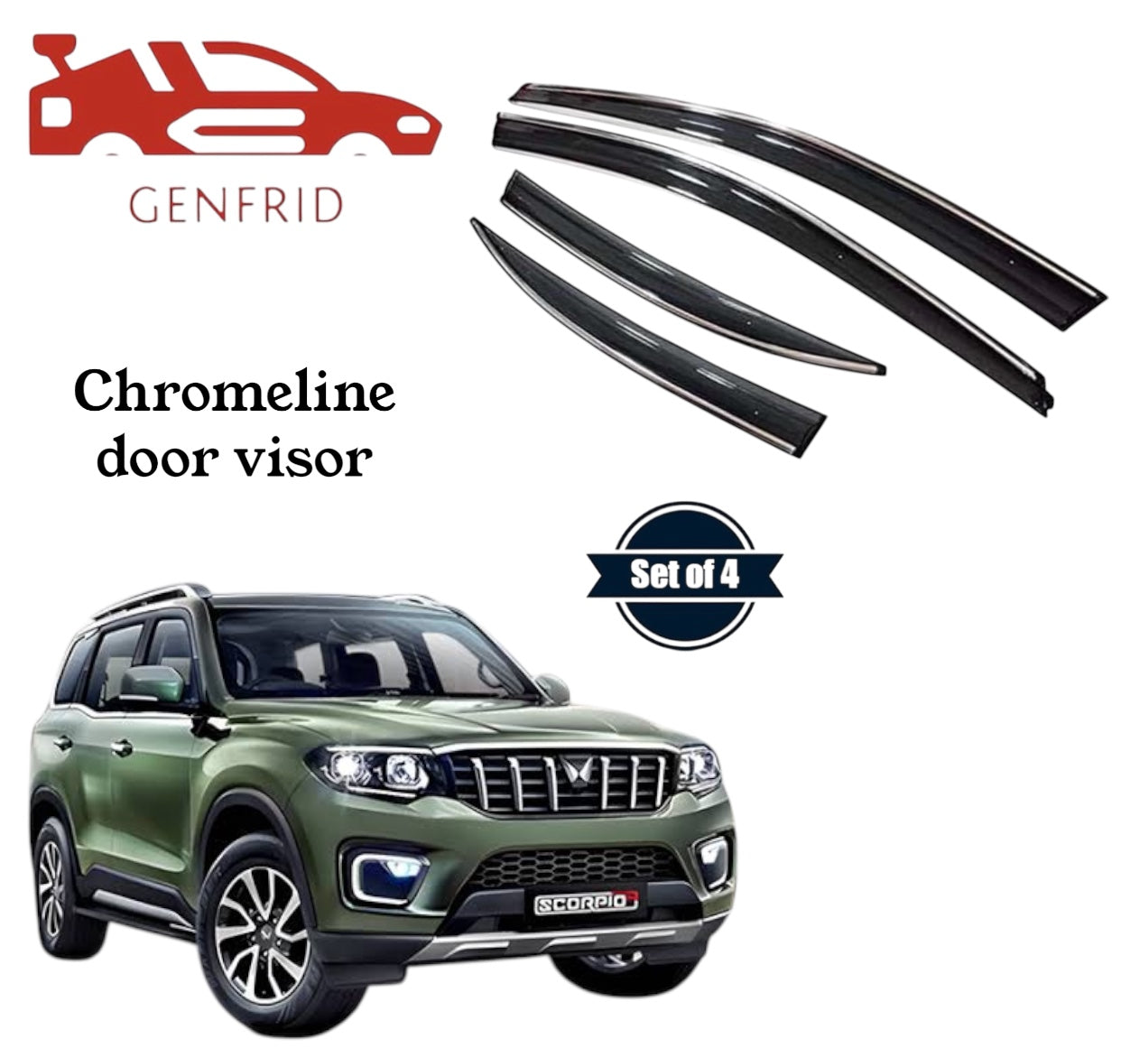 Genfrid Unbreakable Car Chromeline Window Door Visor For Mahindra Scorpio N