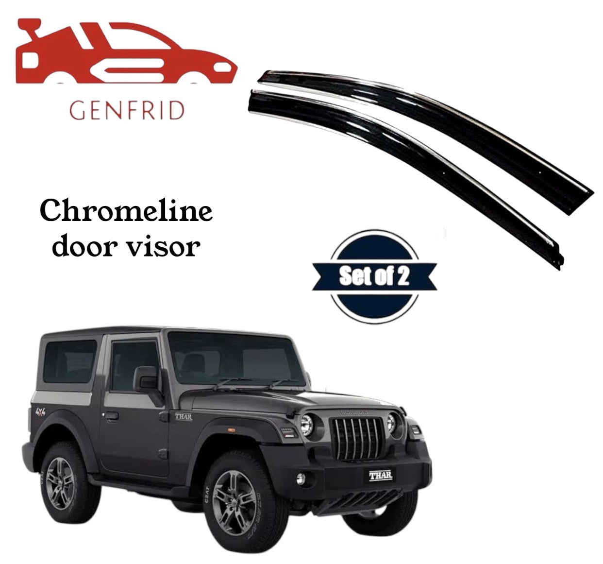 Genfrid Unbreakable Car Chromeline Window Door Visor For Mahindra Thar 2020 - 23