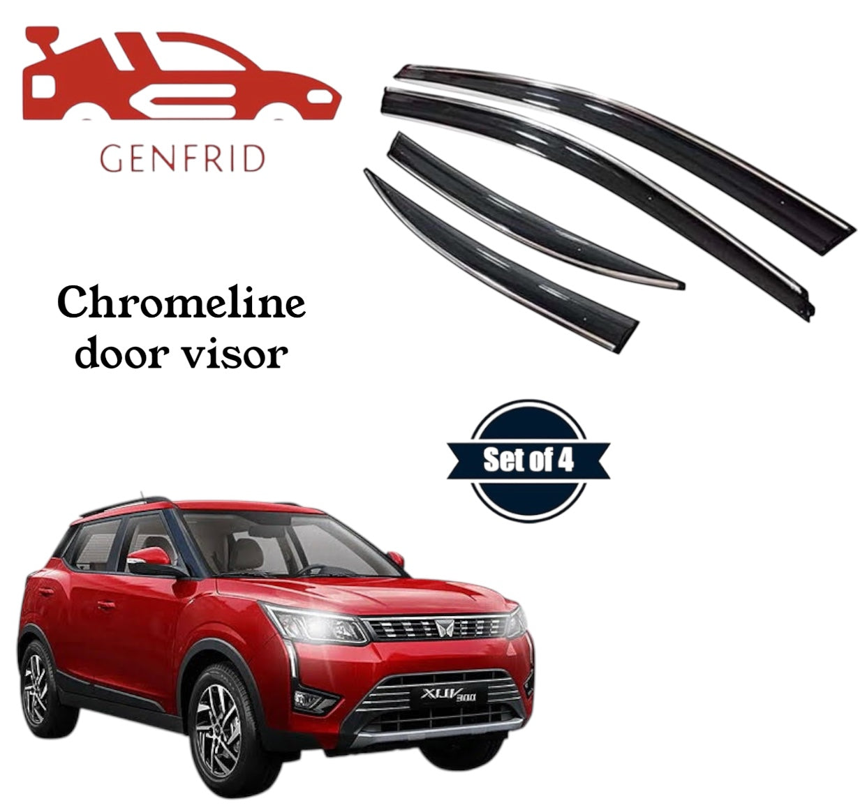 Genfrid Unbreakable Car Chromeline Window Door Visor For Mahindra Xuv 300