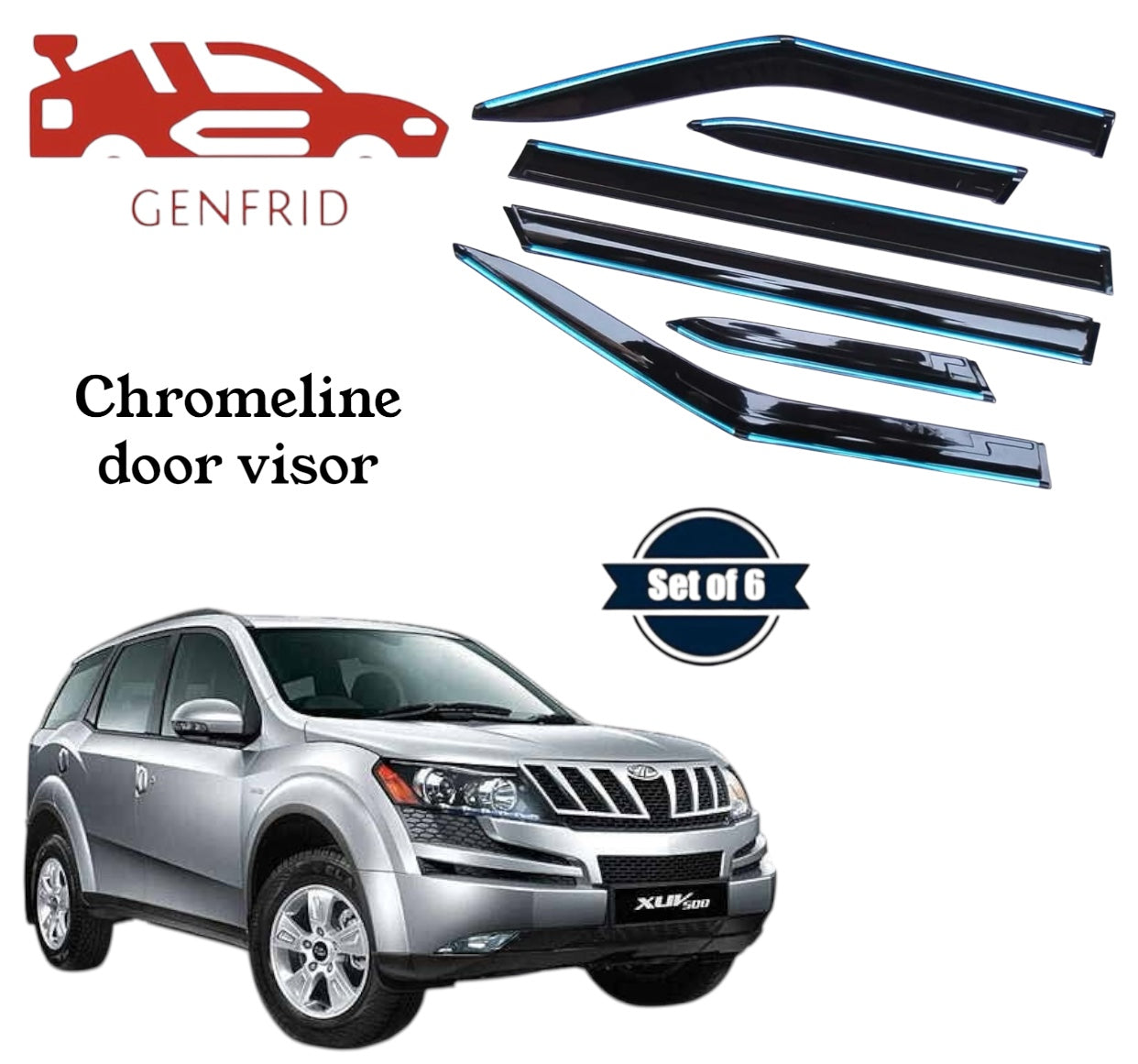 Genfrid Unbreakable Car Chromeline Window Door Visor For Mahindra Xuv 500