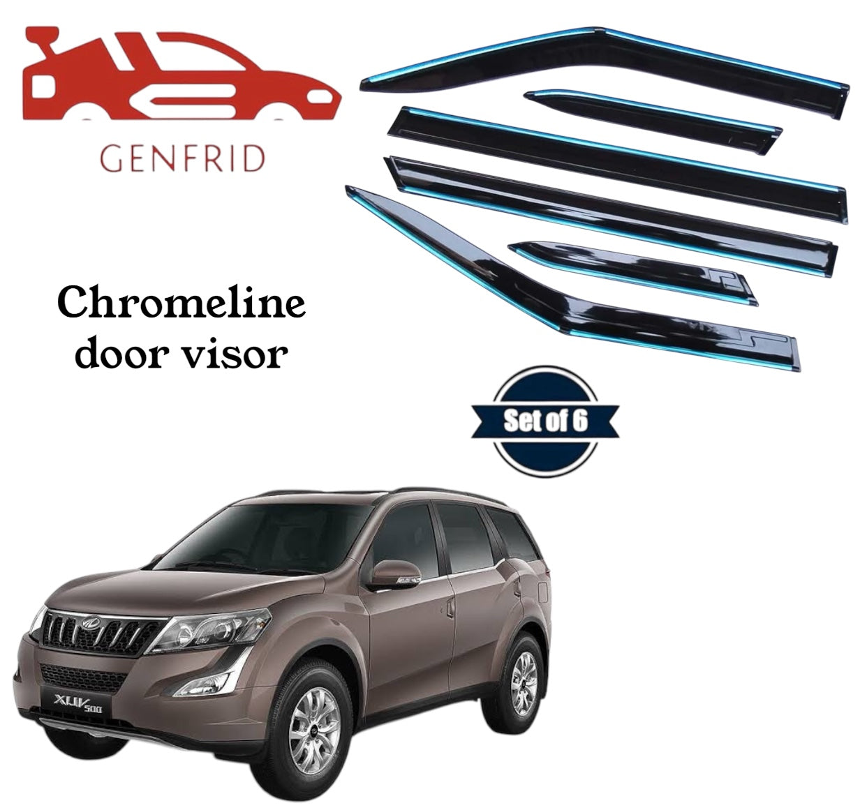 Genfrid Unbreakable Car Chromeline Window Door Visor For Mahindra Xuv 500