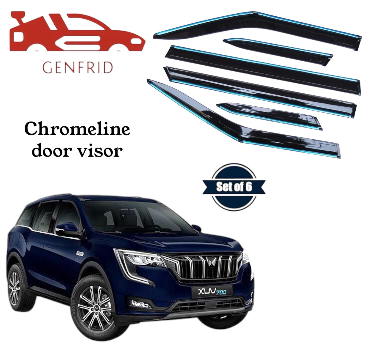 Genfrid Unbreakable Car Chromeline Window Door Visor For Mahindra Xuv 700