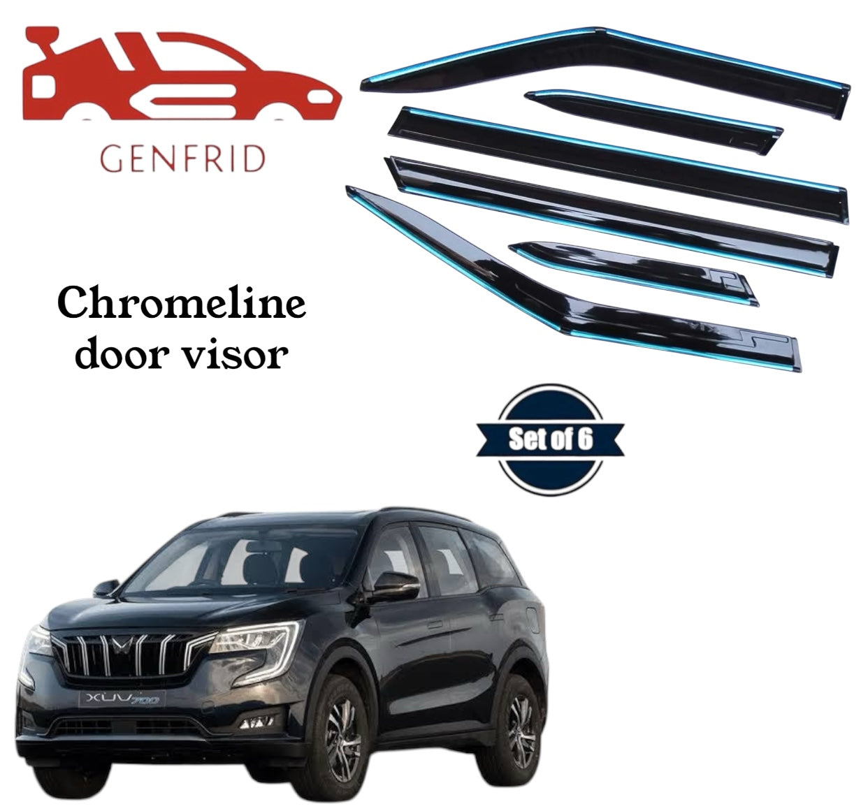 Genfrid Unbreakable Car Chromeline Window Door Visor For Mahindra Xuv 700