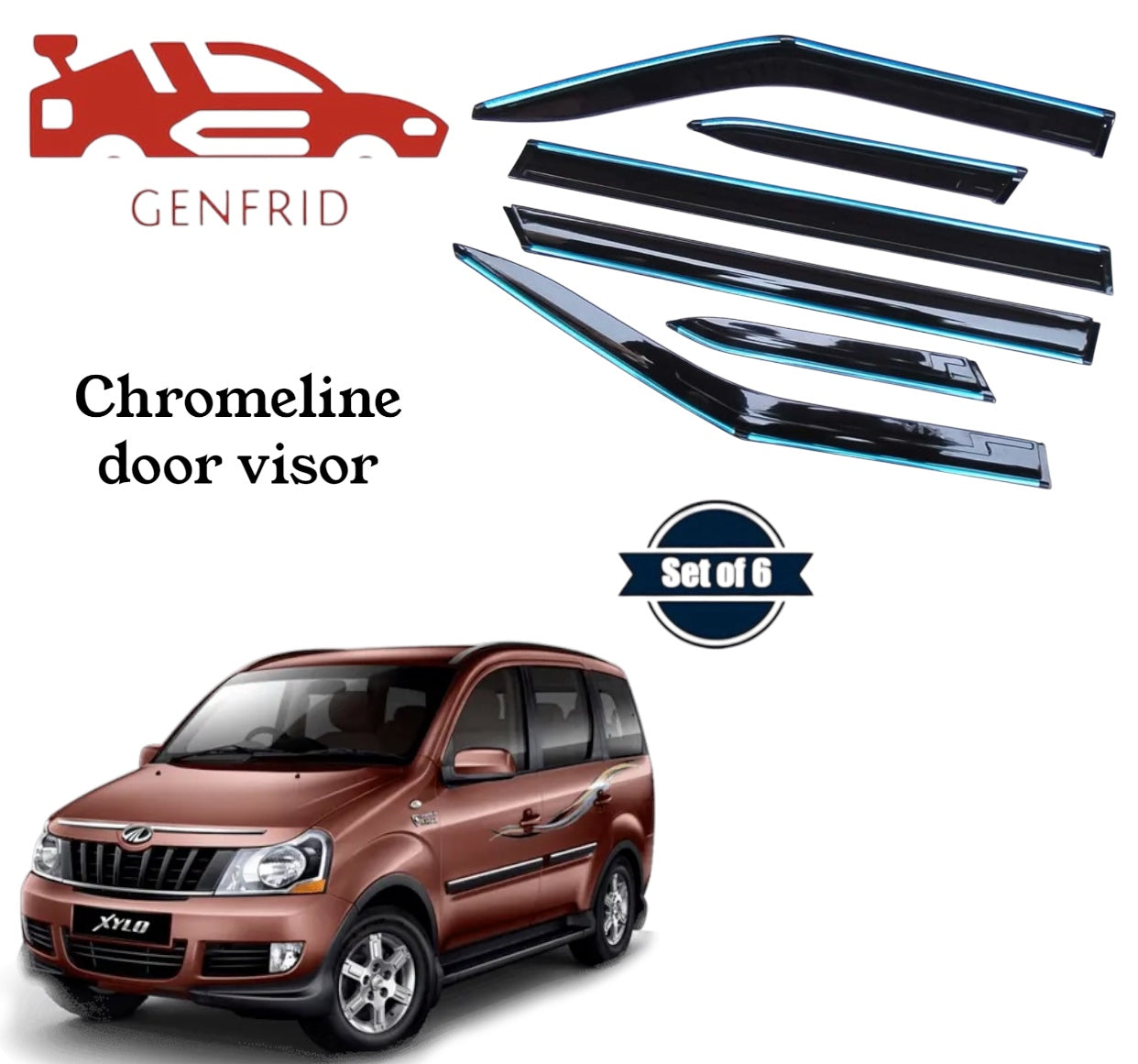 Genfrid Unbreakable Car Chromeline Window Door Visor For Mahindra Xylo