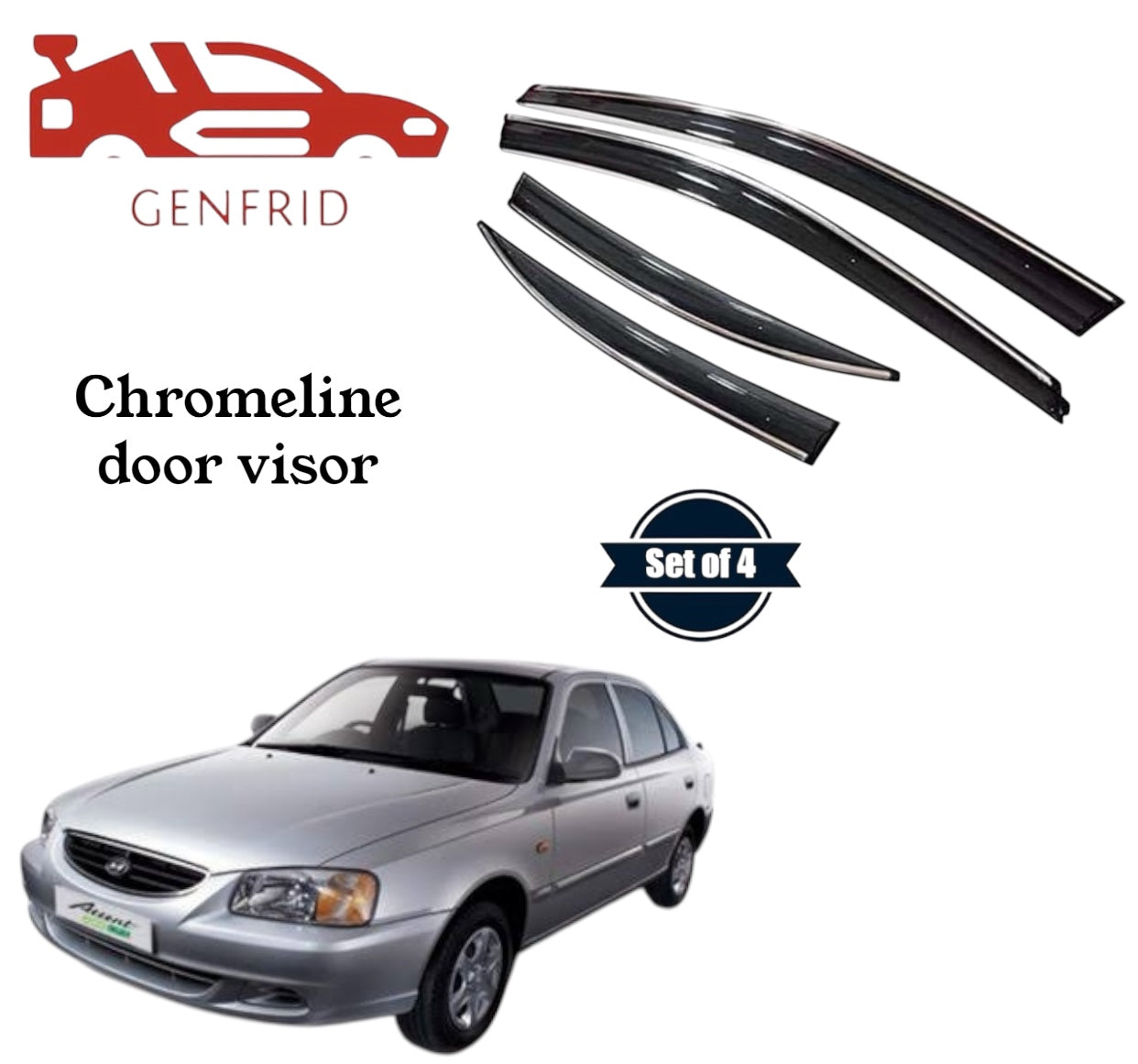 Genfrid Unbreakable Car Chromeline Window Door Visor For Maruti Accent