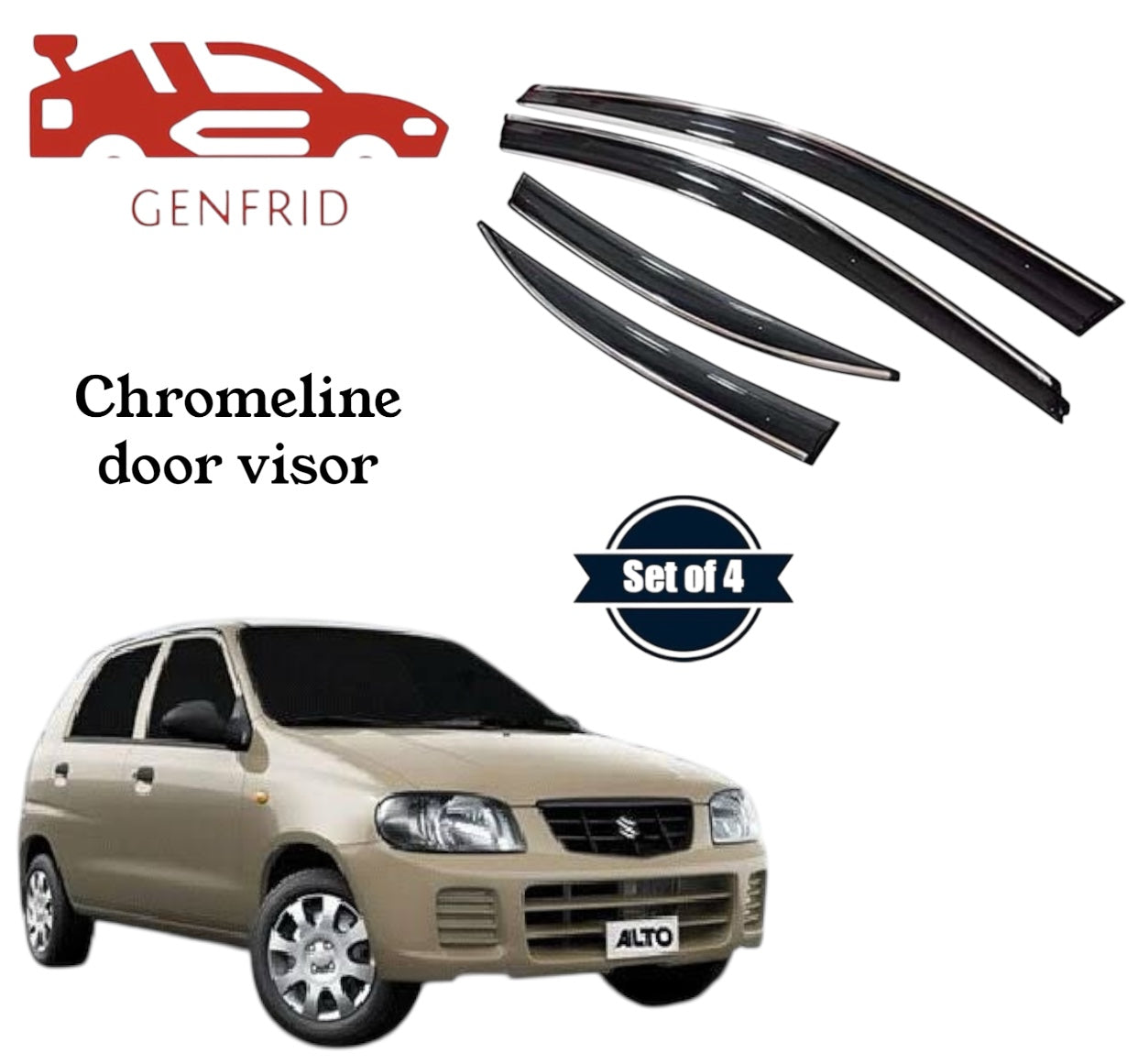 Genfrid Unbreakable Car Chromeline Window Door Visor For Maruti Alto