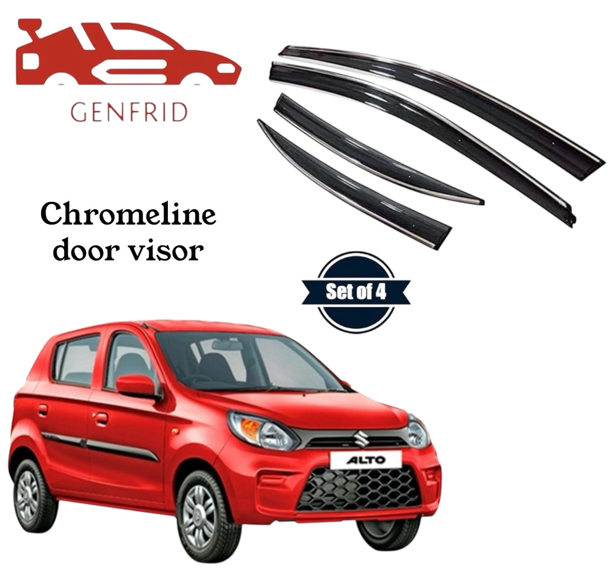 Genfrid Unbreakable Car Chromeline Window Door Visor For Maruti Alto 800