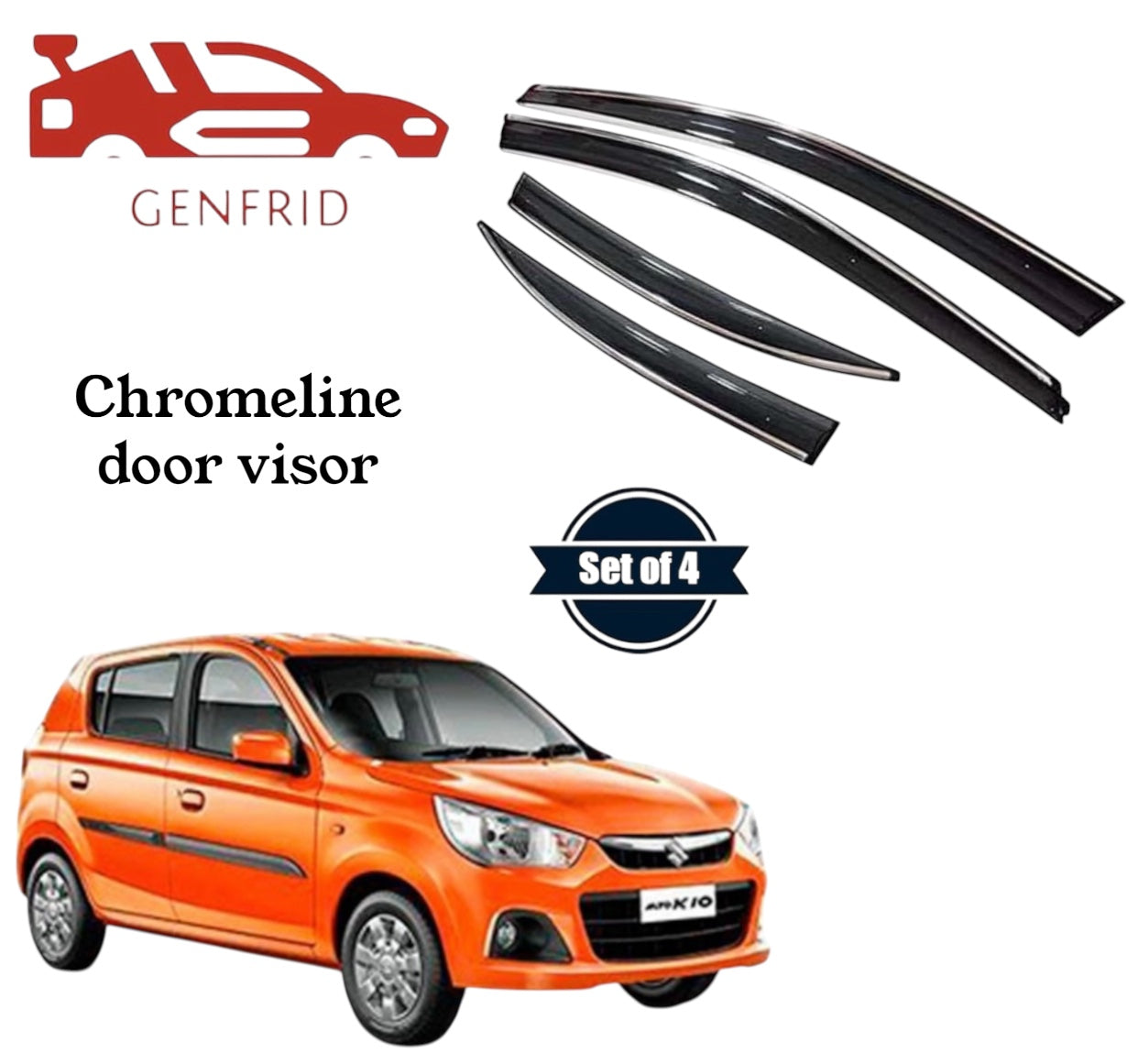 Genfrid Unbreakable Car Chromeline Window Door Visor For Maruti Alto K10 2014 - 20
