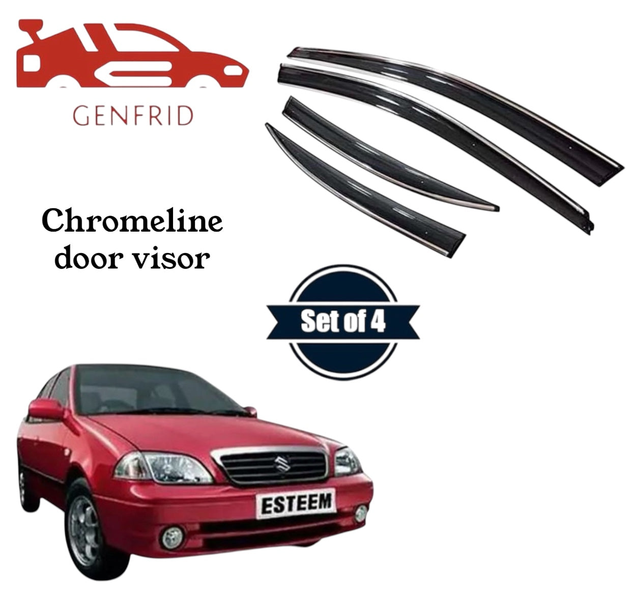 Genfrid Unbreakable Car Chromeline Window Door Visor For Maruti Esteem