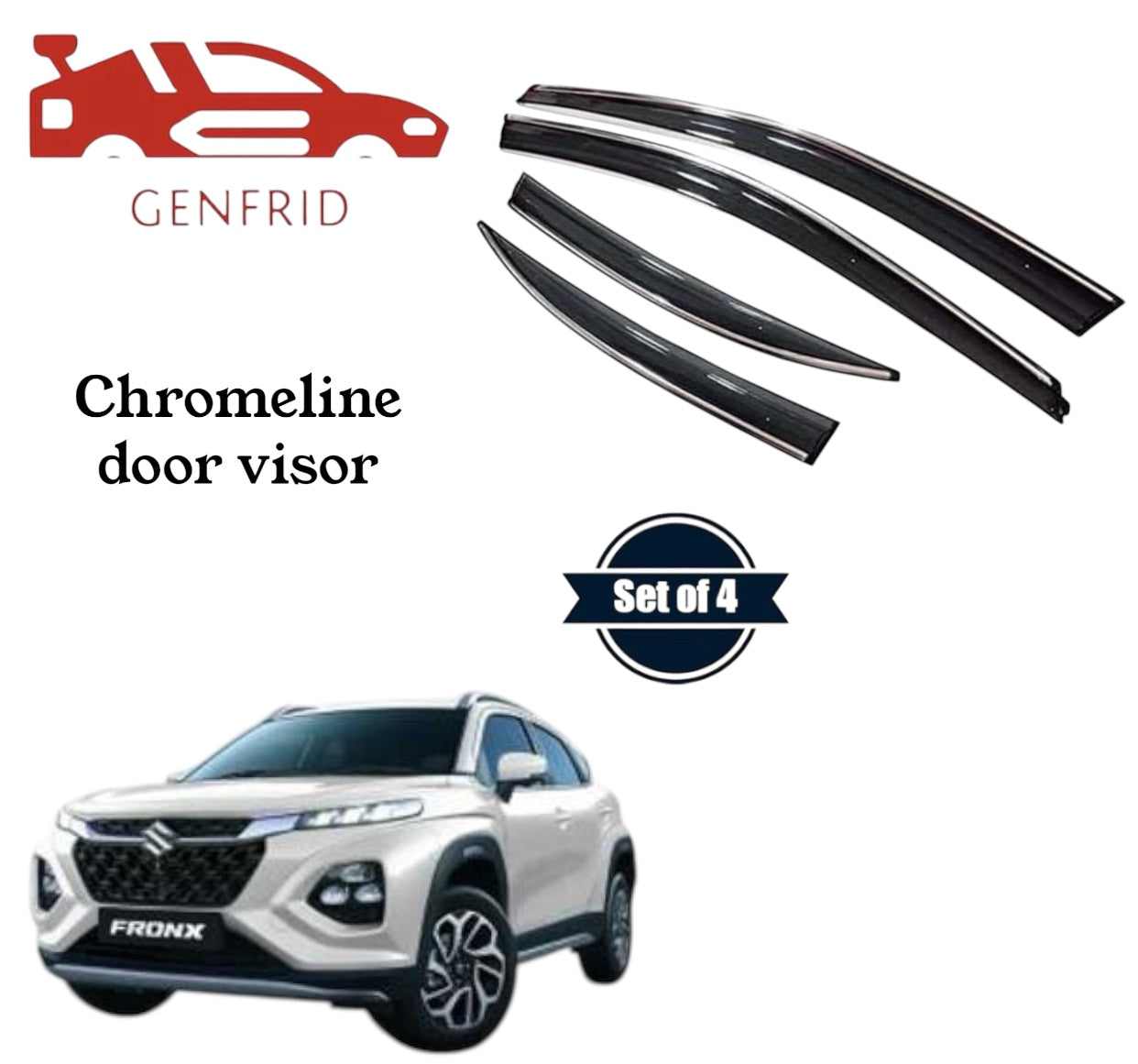 Genfrid Unbreakable Car Chromeline Window Door Visor For Maruti Fronx