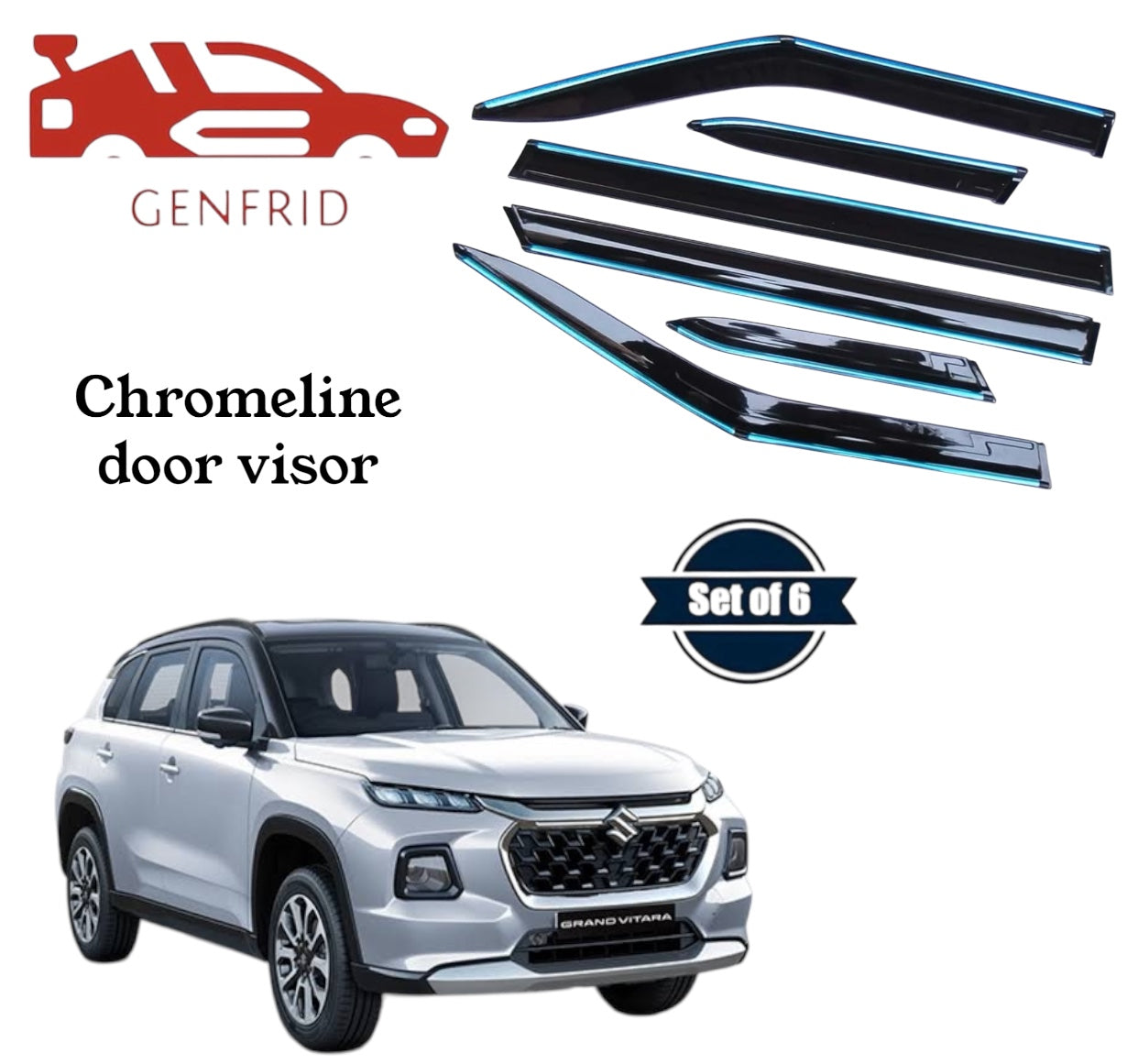 Genfrid Unbreakable Car Chromeline Window Door Visor For Maruti Grand Vitara