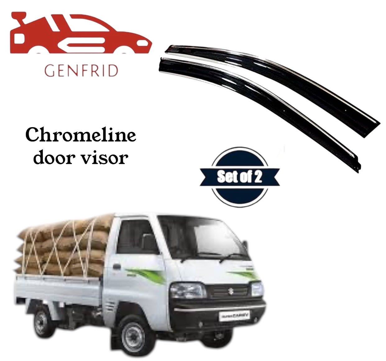 Genfrid Unbreakable Car Chromeline Window Door Visor For Maruti Super Carry