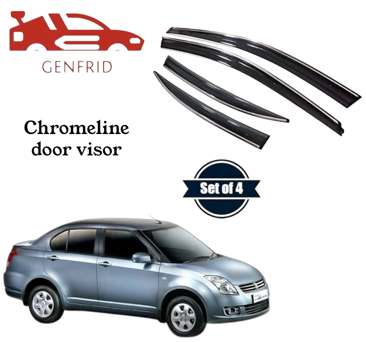 Genfrid Unbreakable Car Chromeline Window Door Visor For Maruti Swift dzire 2005 - 11