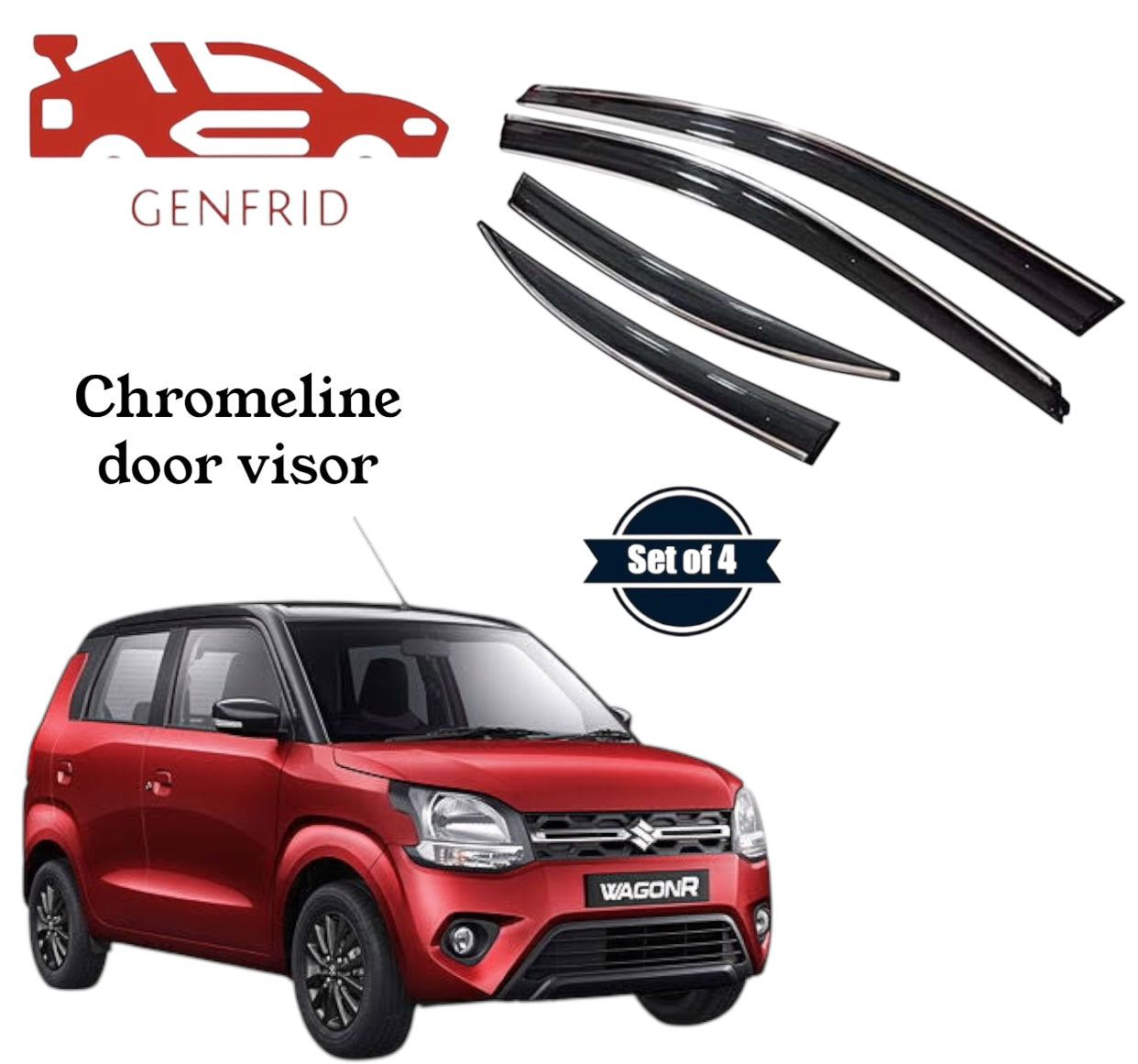 Genfrid Unbreakable Car Chromeline Window Door Visor For Maruti Wagonr 2019 - 24