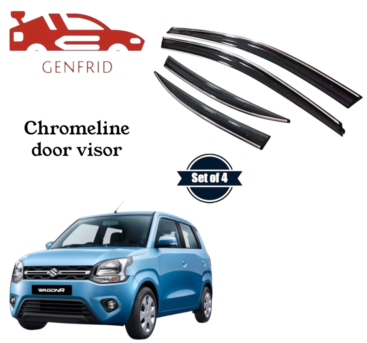 Genfrid Unbreakable Car Chromeline Window Door Visor For Maruti Wagonr 2019 - 24