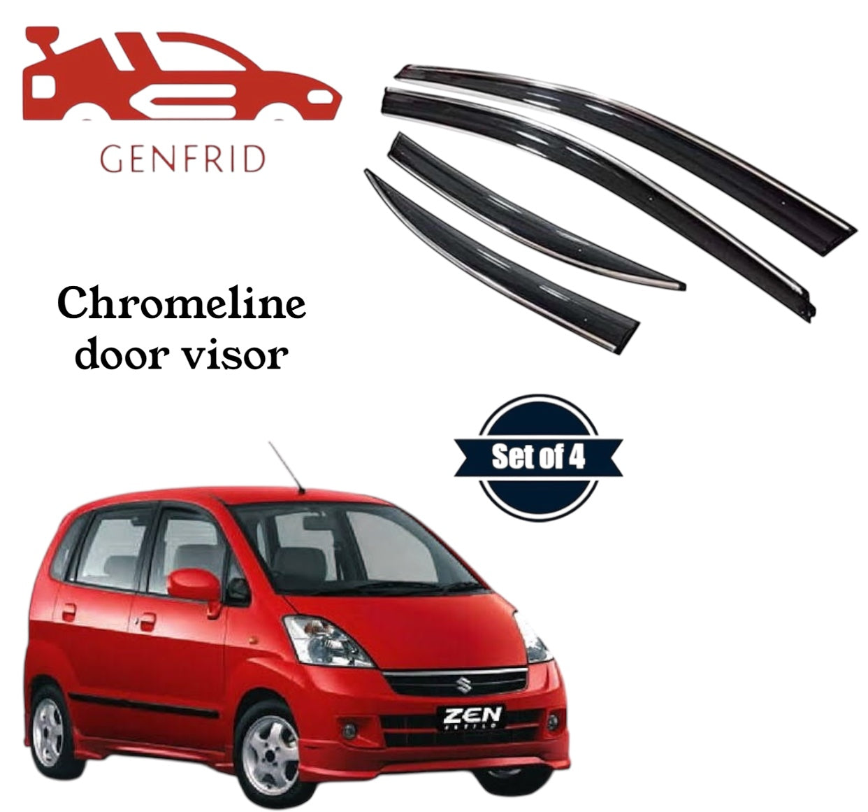 Genfrid Unbreakable Car Chromeline Window Door Visor For Maruti Zen Estilo