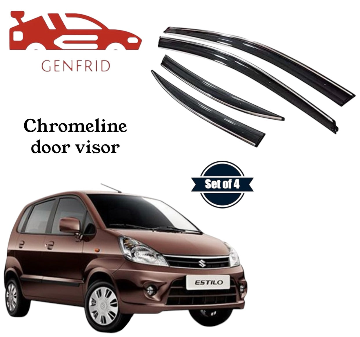 Genfrid Unbreakable Car Chromeline Window Door Visor For Maruti Zen Estilo