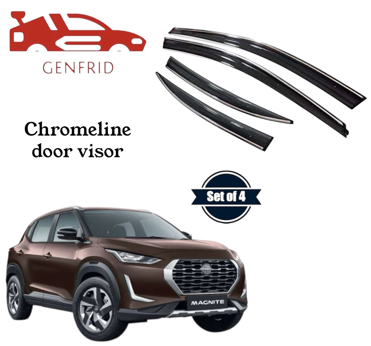 Genfrid Unbreakable Car Chromeline Window Door Visor For Nissan Magnite