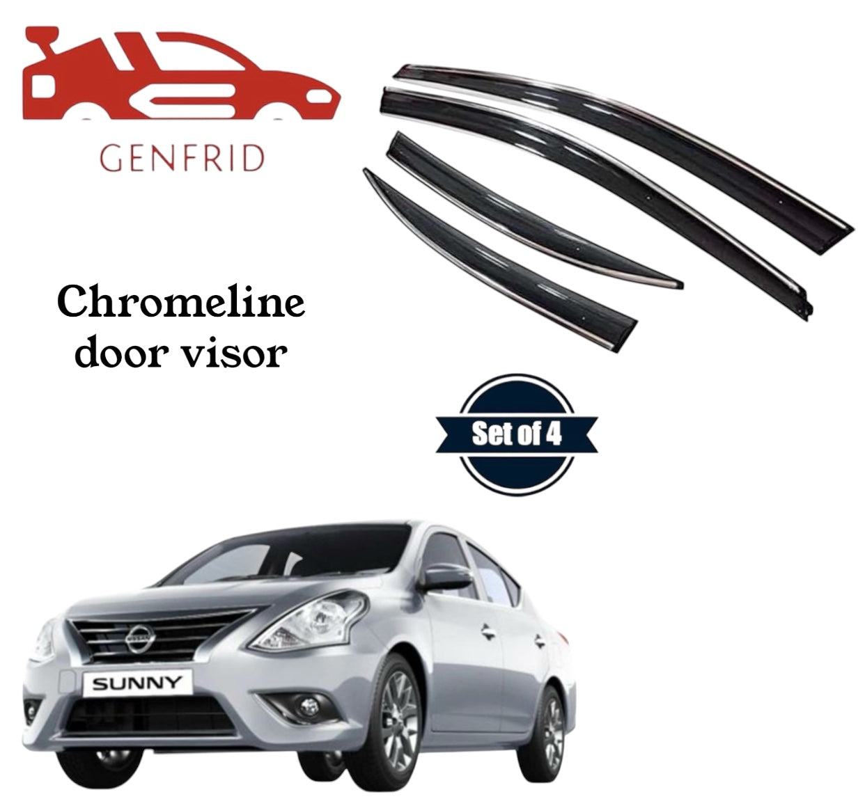 Genfrid Unbreakable Car Chromeline Window Door Visor For Nissan Sunny
