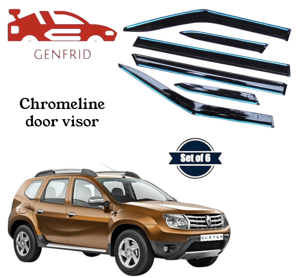 Genfrid Unbreakable Car Chromeline Window Door Visor For Renault Duster