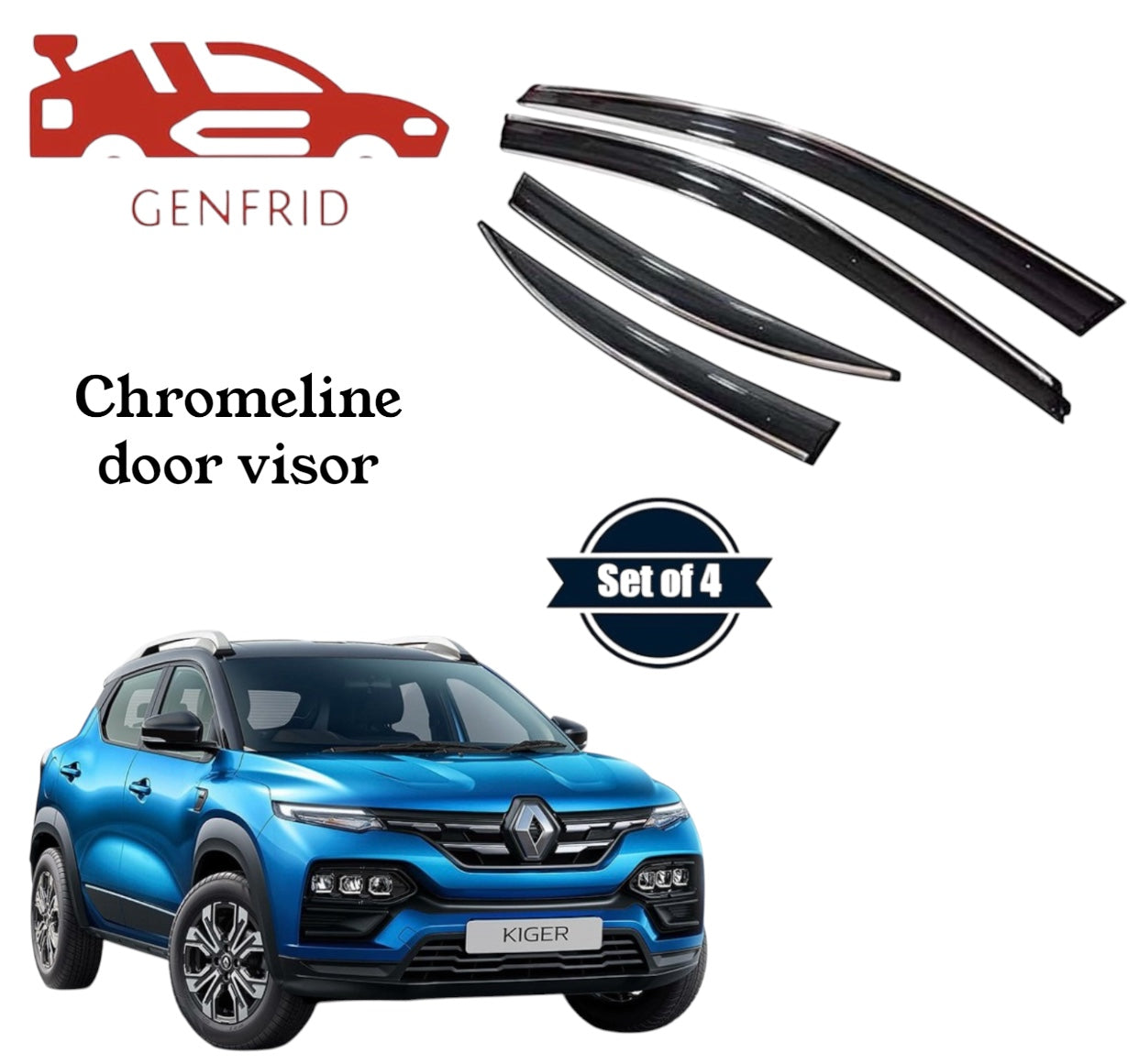 Genfrid Unbreakable Car Chromeline Window Door Visor For Renault Kiger