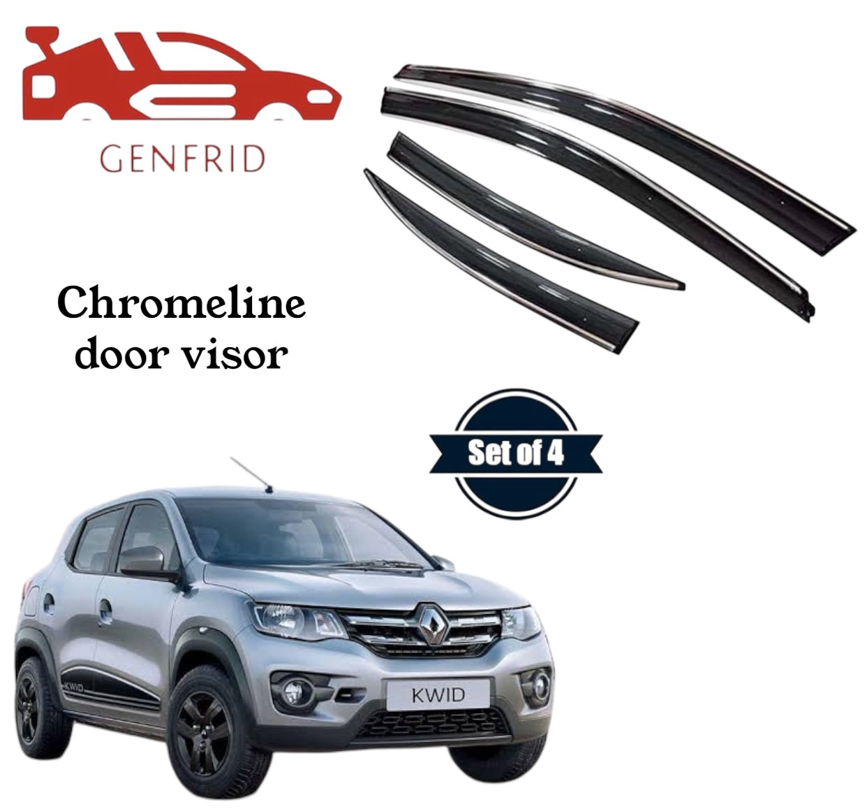 Genfrid Unbreakable Car Chromeline Window Door Visor For Renault Kwid