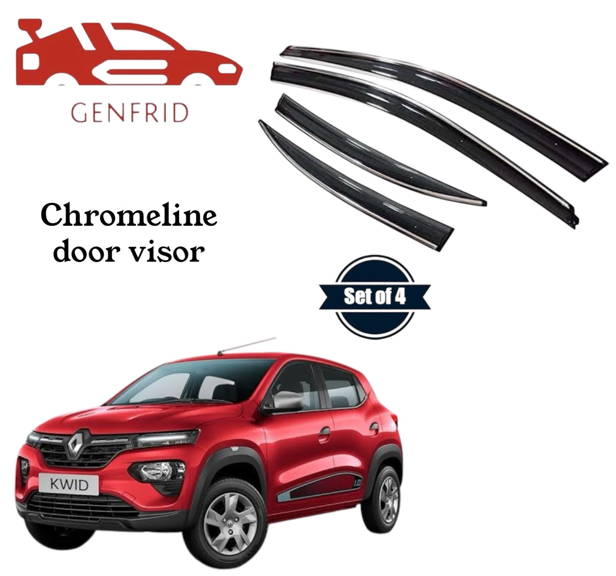Genfrid Unbreakable Car Chromeline Window Door Visor For Renault Kwid